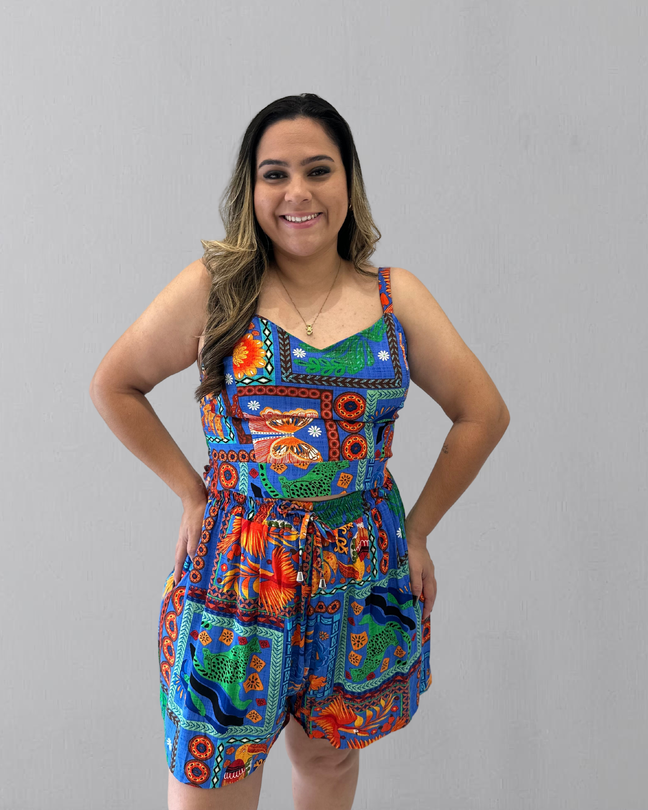 Conjunto Cropped e Short Estampado Sicilia